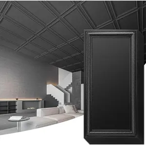 Drop Ceiling Tiles 24x48, Decorative PVC Ceiling Panels,  Rustproof and Durable 12-Pack, Glue Down, Rectangular Black