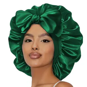 double layered satin night caps hair care silk-like bonnet sleeping hat  caps for women natural curly hair for spring summer nightcap with elastic tie band gifts silver bonnet natural curly satin bonnet
