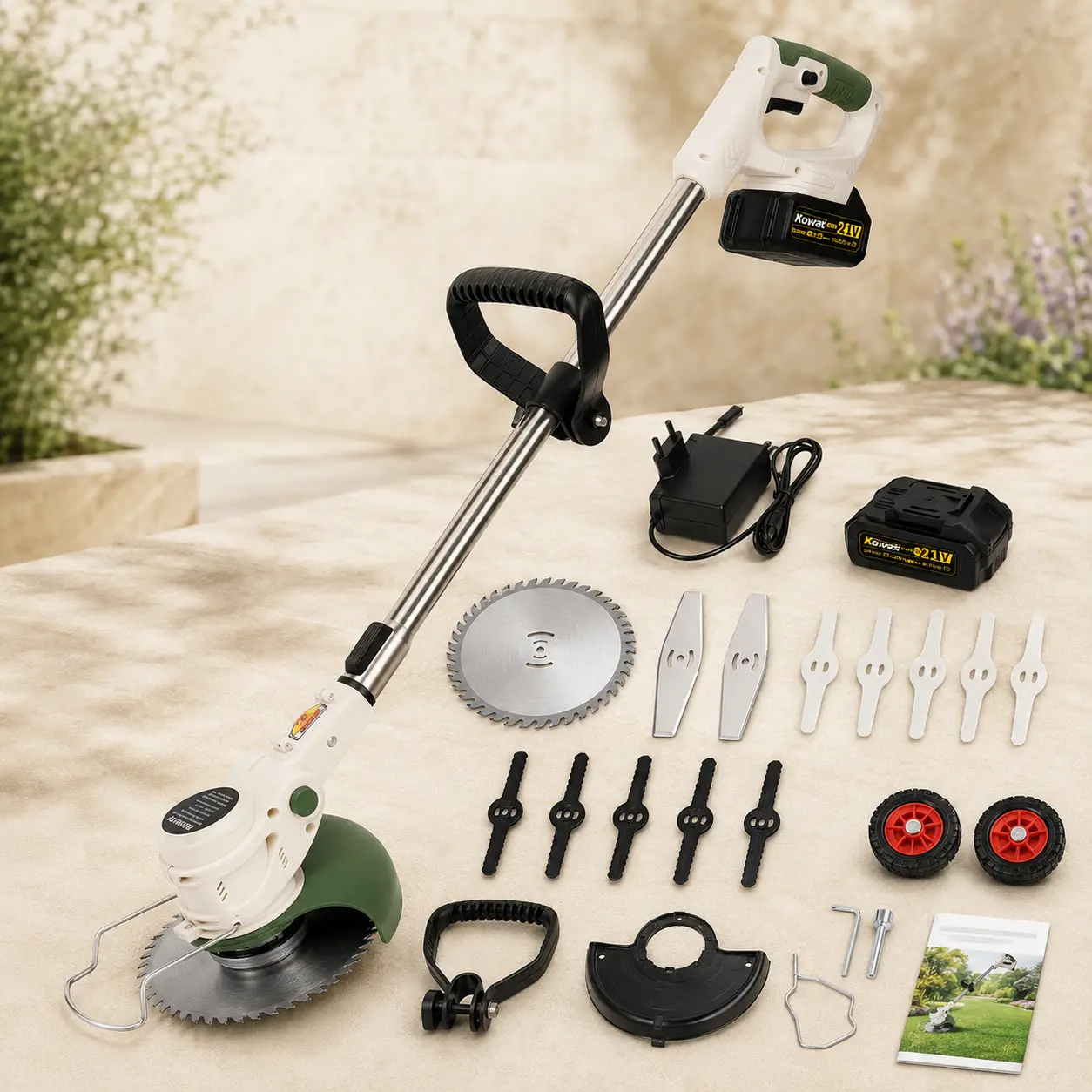 Cordless Lithium-Ion Battery Lawn Mower, 110v-220v Grass Cutter with 3 Interchangeable Blades - Portable Gardening Tool, Suitable for Christmas Gifts (Includes Batteries)