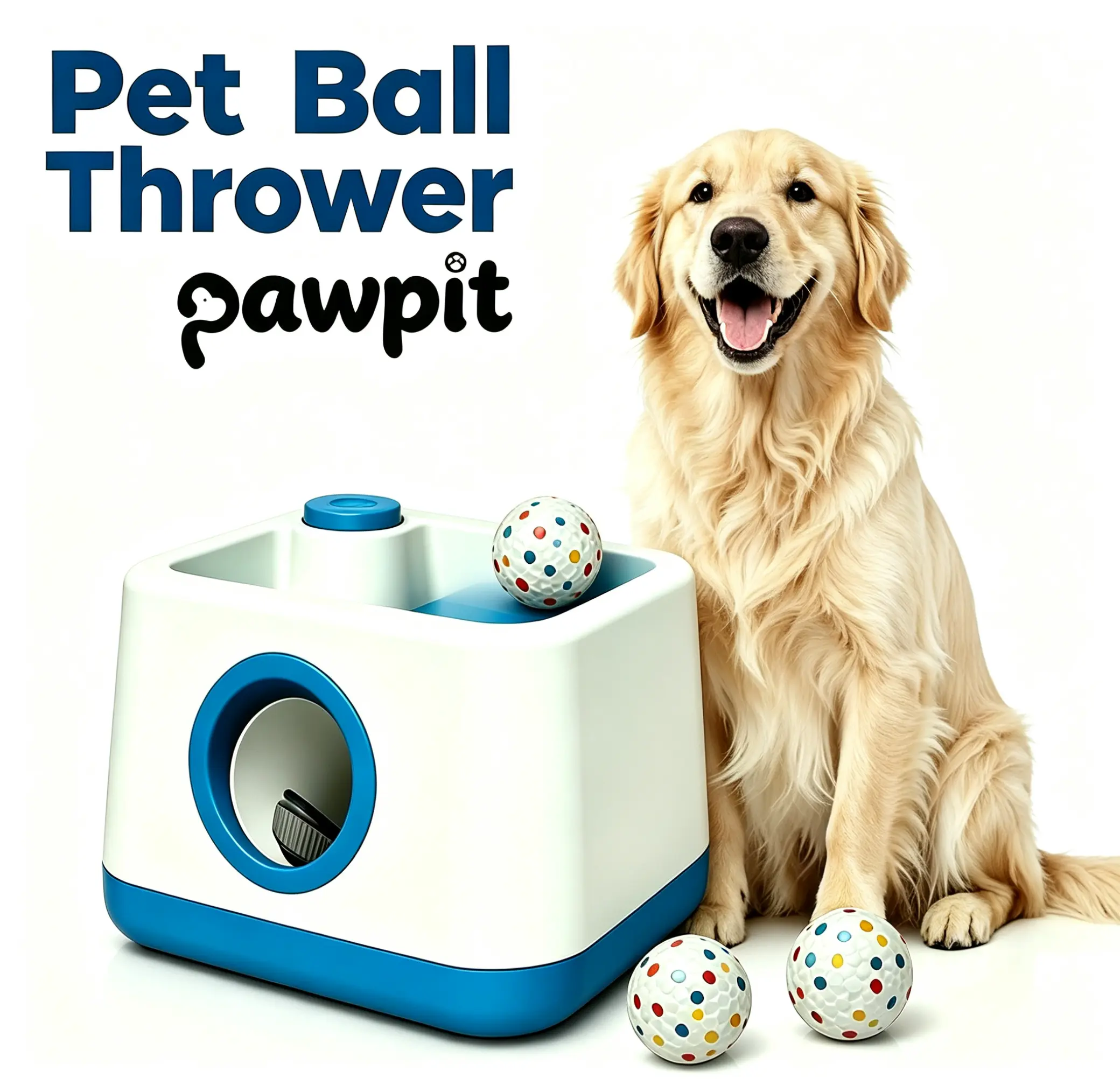 PAWPIT Square Automatic Ball Launcher, Interactive Enrichment Dog Fetch Toy. Smart Toy with Dual Automatic & Manual Modes, Comes with 4 Chew-Resistant, Easy-to-Clean ETPU Balls. Indoor & Outdoor Dog Play Toy, Must-Have for Pet Owners, Gift for Dogs.
