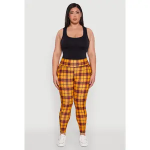 Plus Size High Waisted Cell Phone Pocket Plaid Leggings