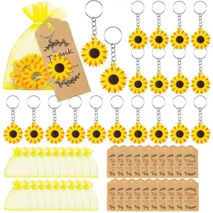 60 Pcs Sunflower Party Favors Include Keychains Organza Bags Thank You Kraft Tags, Cutie Sunflower Ornament Keychains Pendants Hanging Return Gifts for Spring Birthday Bridal Wedding