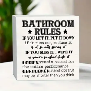 1pc Rustic Bathroom Rules wood Sign - Square Decorative Plaque with Humorous Guidelines, Waterproof & Durable for Desk, Shelf, Bedroom, Living Room - No Electricity Needed, Bathroom Decor, Wooden Decor, Bathroom Decorations