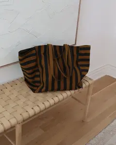 COFFEE & BLACK STRIPED TOTE BAG