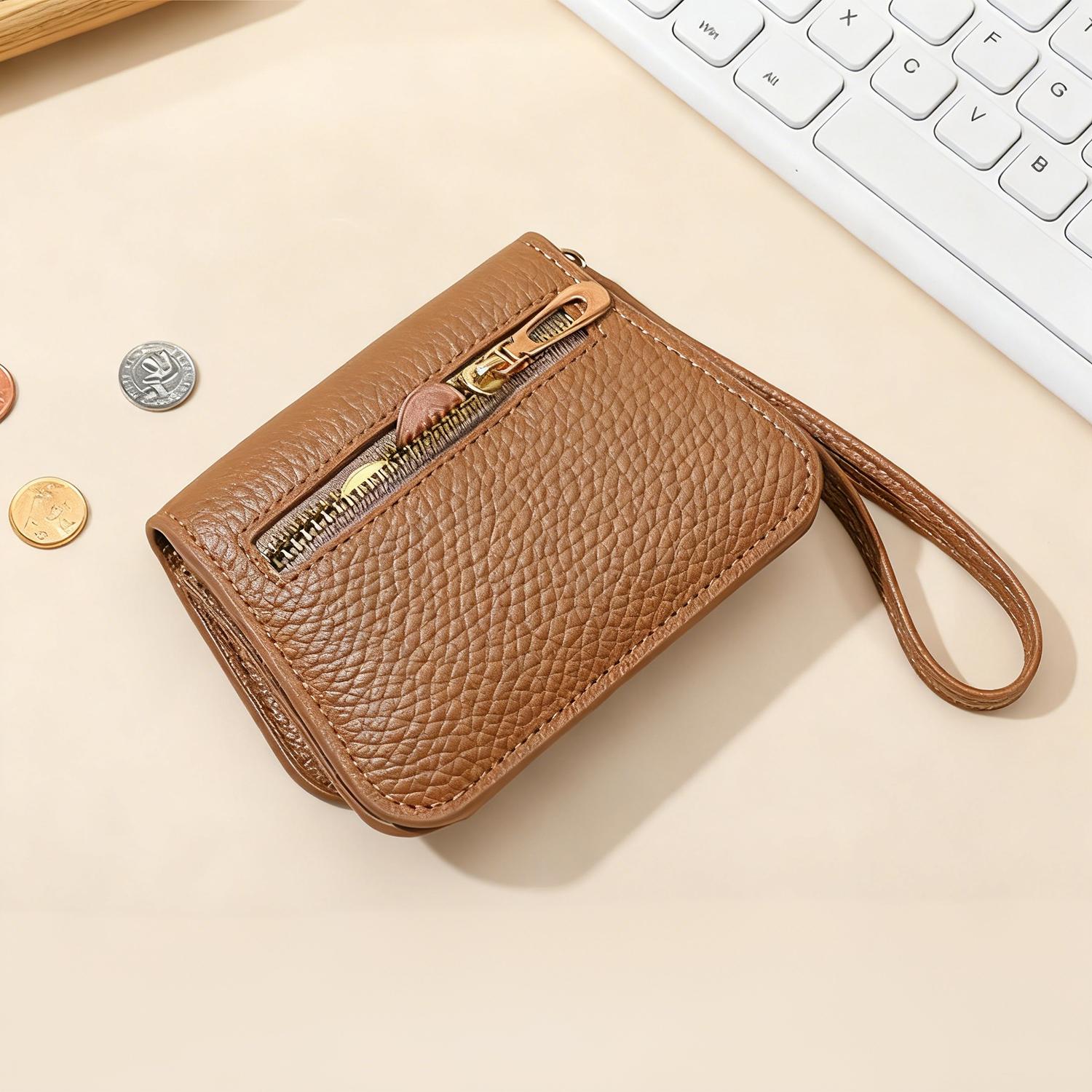 Women's Hand-Sized Casual Chic Foldable Tri-Fold Wallet with Wrist Strap, ID Window, Cash Compartment, Rear Zipper Coin Pocket, Multi-Function Bow Accent,back to school,back to school haul