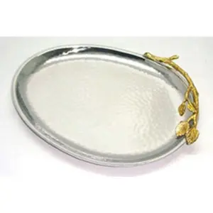 212 MAIN Elegance Gilt Finish Oval Stainless Steel Platter - 9.5x7.5 in Tableware, Ample-Space Oval Form, Versatile Bowl Alternative for Train Use
