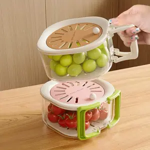 2-in-1 Drain Basket with Lid and Foldable Handle (Pink) Colander Draining