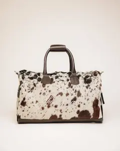 Cowhide Duffle Bag | Brown and White