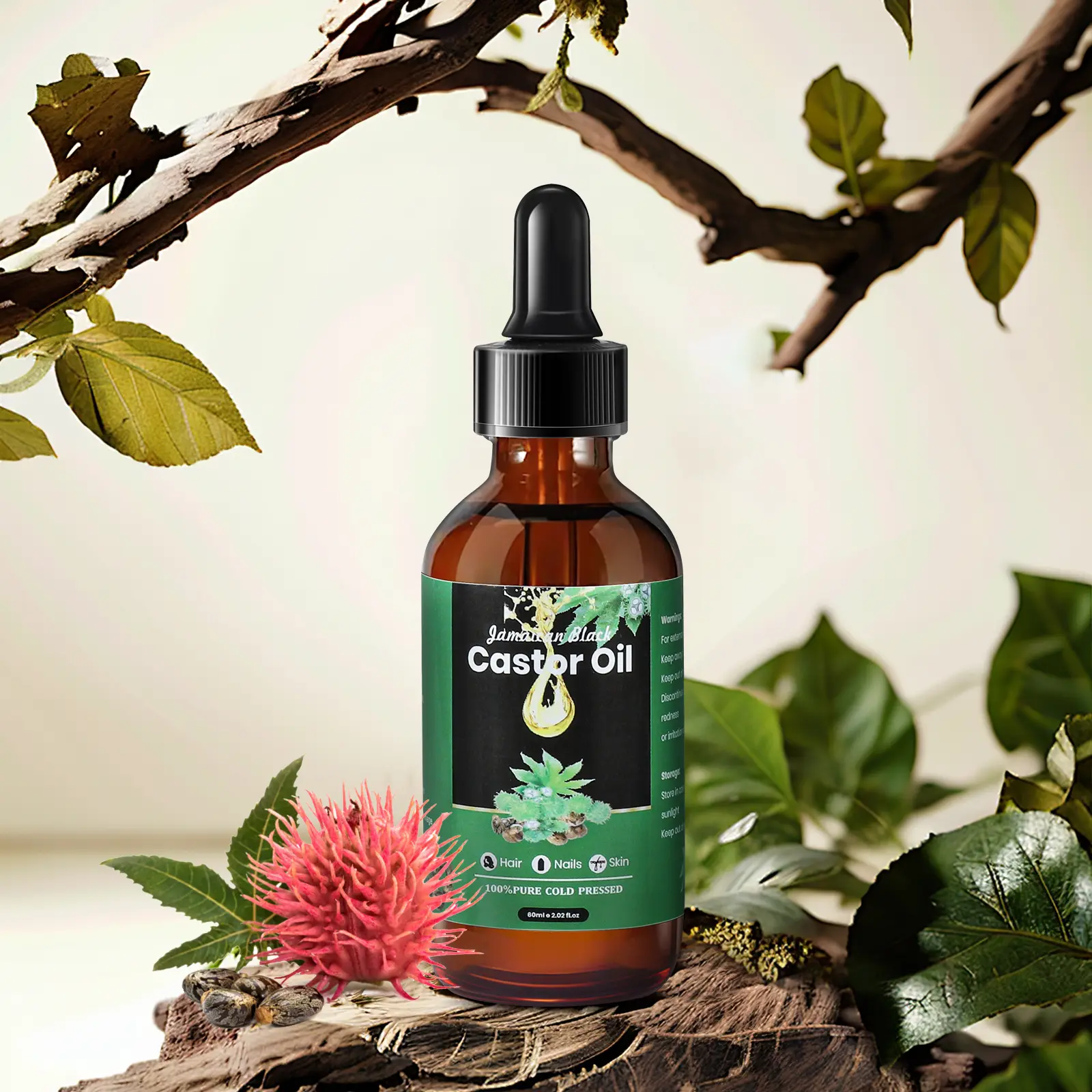 PAPOIYA Jamaican Black Castor Oil (60ml) Liquid, Single Item Body & Massage Oil for Skincare Comfort, Cosmetic, Body Care, Natural Oil Products