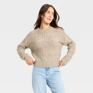 Women's Openwork Slub Crewneck Pullover Sweater - Universal Thread