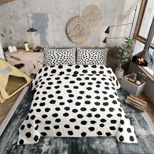 Black Polka Dots Comforter Set Queen Size Boho Bedding Set for Kids Men Brush Stroke Decorative Geometric Beige Comforter All Season Duvet