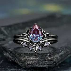 Alexandrite Teardrop Ring Set Black Plated Celtic Knot Color Changing Gemstone Stackable Rings For Women Jewelry Gift        Can you recommend some other types of jewelry? Do you have any suggestions for men's jewelry? Where can I buy these jewelry items?