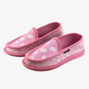 Pink Troopers Bandana Slippers Round Toe Bandana Paisley & Corduroy Slip-ons - Footwear - Paisley House Shoes - Chicano Lowrider Movement Girls Walking Shoes