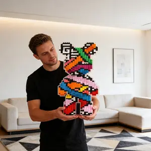 Hibiscus Sealed Bear 3D Puzzle Building Blocks Decoration, Bookshelf Home Office Cabinet Decor, Party Living Room TV Stand Display