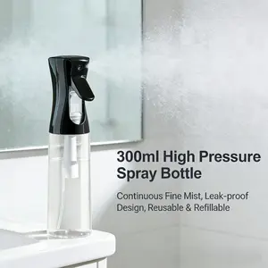 300ml High Pressure Fine Mist Spray Bottle - Empty Refillable Continuous Sprayer for Face Hydration, Hair Styling, Cleaning, and Disinfecting - BPA Free, Leak Proof Design for Travel & Home Use