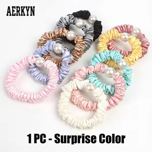 KatchMe Gift, Elegant Satin Faux Pearl Hair Tie (Surprise Color) 1 Piece, Elastic Hair Band for Women, Gentle on Hair, Hair Accessories