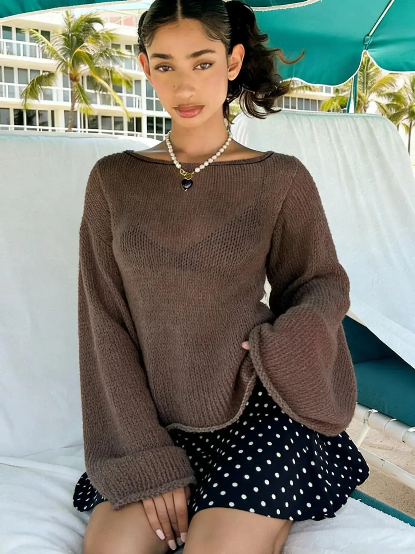 Women's Y2K Vintage Oversized Loose Fit Long Sleeve Lady Sweater, Casual Basic Plain Design Tie Back Knitwear, Extra-Long Sleeve Lightweight Top Womenswear Knitting