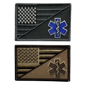 USA Flag Medic EMT EMS Patch (2PC Bundle -“Hook” Fastener - M15,49)