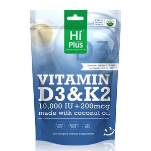 HiPlus Vitamin D3 & K2 |   10,000 IU + 200 mcg, Immune Support & Bone Health, Made with Coconut Oil,300 Softgels Natural Extra Strength Healthcare Bathroom Dietary oil oregano Healthy Living Nutrition Supplement
