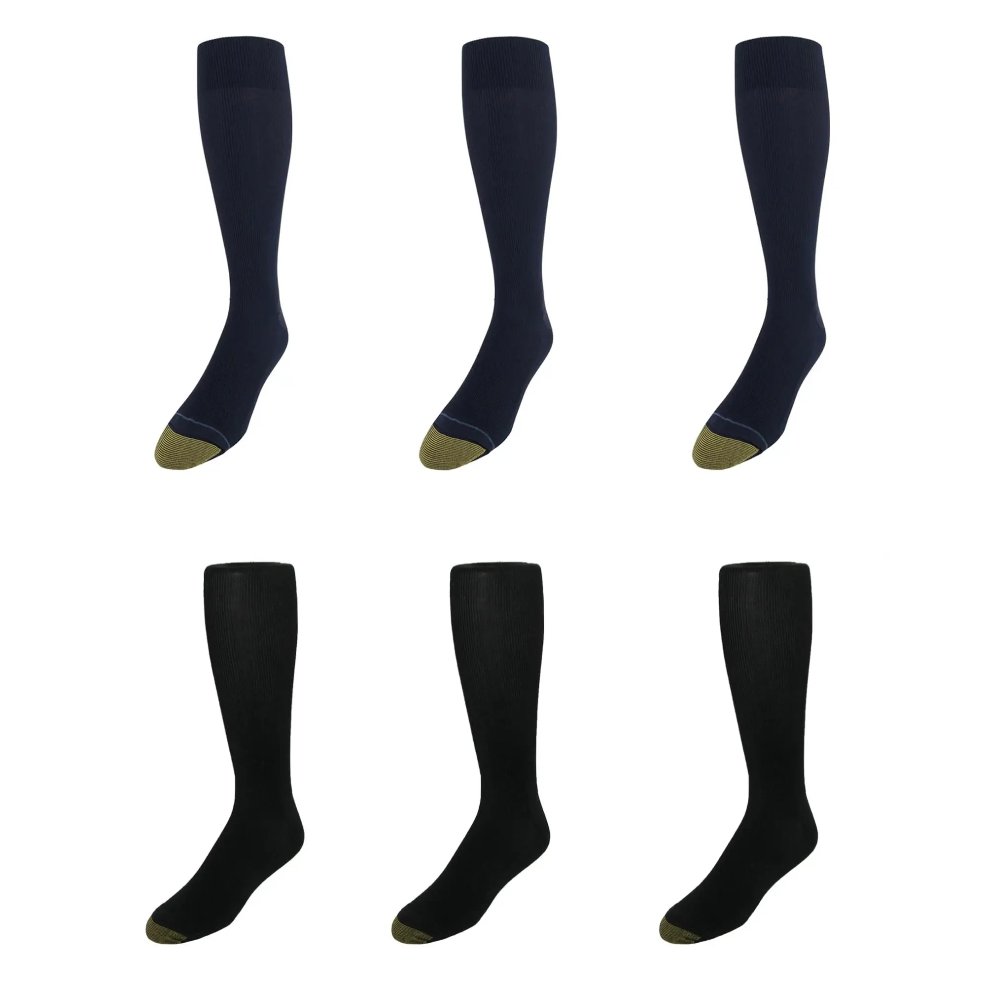 Gold Toe Men's Metropolitan Menswear Over-The-Calf Socks - 6-Pack, Stretch Nylon Fabric, Moisture Control, Plain Design, Flat Toe Seam, Reinforced Heels And Toes