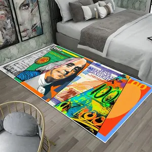Cartoon Money Pattern Carpet, 1 Count Non-slip Soft Floor Mat, Creative Decorative Rug, Decorative Carpet for Home Living Room Bedroom