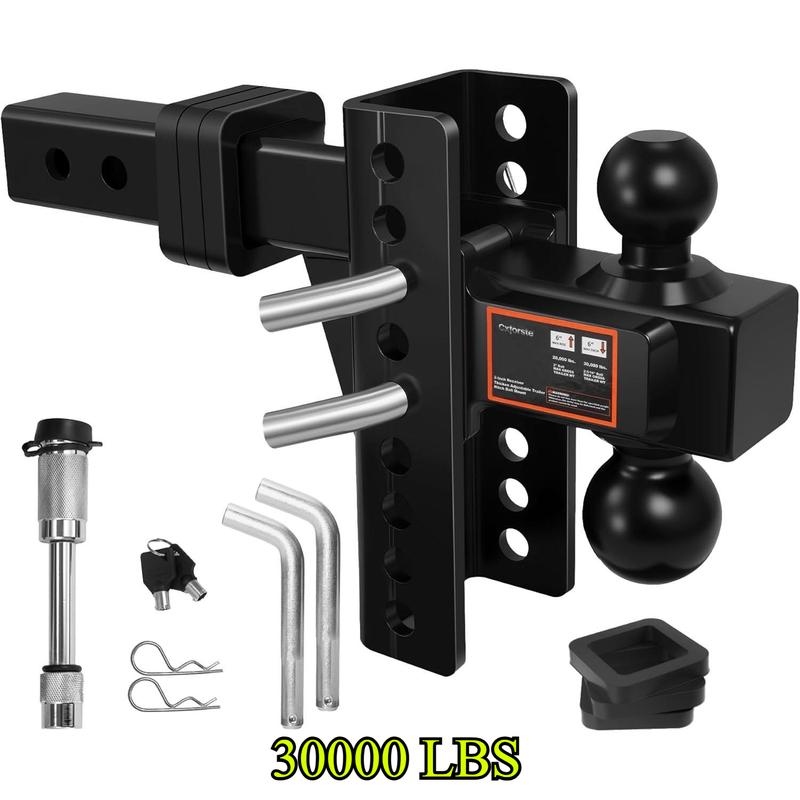 Cxforste Adjustable Trailer Hitch Drop Hitch Fits 2 Inch Receiver, 6" Drop/Rise, Tow Hitch with 2" and 2-5/16" Ball, 30,000 LBS GTW, Trailer Hitches with Anti-Theft Pin, Black. Heavy Duty Solid Ball Mount.Ultra Quiet