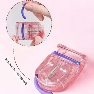 Beginners' Shining Pink 2-Piece Wide-Angle Eyelash Curler Set, Including 2 Replacement Strips, with Long-Lasting Hold to Boost Eye Makeup Results
