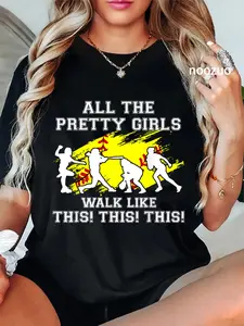 100% Cotton Girls Walk Like This Softball-Shirt Pitcher Funny Women T-Shirt