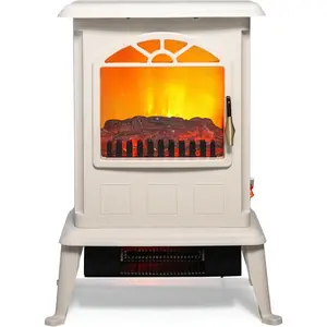 ROVSUN 22.4”H Electric Fireplace Stove w/Realistic Flame Effect, Infrared Quartz Freestanding Heater for Indoor, w/Overheat & Tip-Over Protection, 2 Heat Settings 1000W/1500W, ETL Certified, White