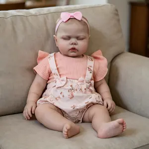 Real Look 24inch Reborn Baby Dolls Girl Cloth Body Soft Vinyl Realistic Sleeping Baby Doll with Painted Hair Lifelike Newborn Doll Toy Gift for Kids