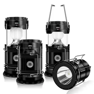 4-Pack Collapsible Portable LED Camping Lantern Lightweight Waterproof Solar USB Rechargeable Flashlight for Indoor/Outdoor Emergency Use