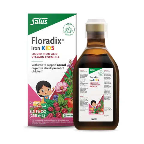 Floradix Iron Kids - Liquid Iron & Vitamin Formula - Children's Supplement with C & B Vitamins - Vegan - Raspberry-Vanilla Flavor - 8.5 fl oz