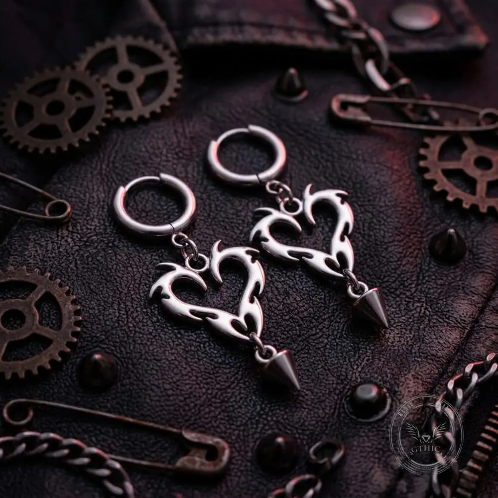 GTHIC Punk Stainless Steel Earrings with Gothic Flame Spike Design Dark Edgy Unisex Ear Jewelry Rock Shows & Street Gothic Daily Outfits