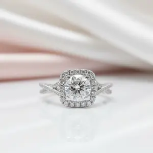 18k Round Cut Halo Diamond Option Infinity Engagement Ring