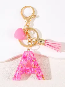 1pc Alphabet Initial Letter Keychain accessories Trendy Cute Keychain Cute love Shaped Resin Charm with Ring and Purse Bag Backpack key rings Accessory Unique Women's Gift Idea for Friends Family