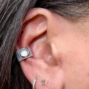 Sterling Silver Moonstone Ear Cuff • Faux Conch • No Piercing Needed