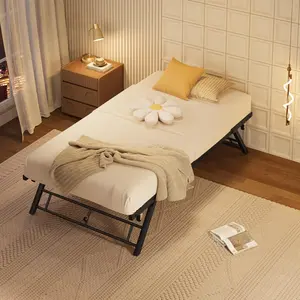 【Christmas Gift】Brown Twin Size Twin Pop Up Trundle Bed Frame Trundle Day Bed with Lockable Casters Foldable Metal Platform Brown