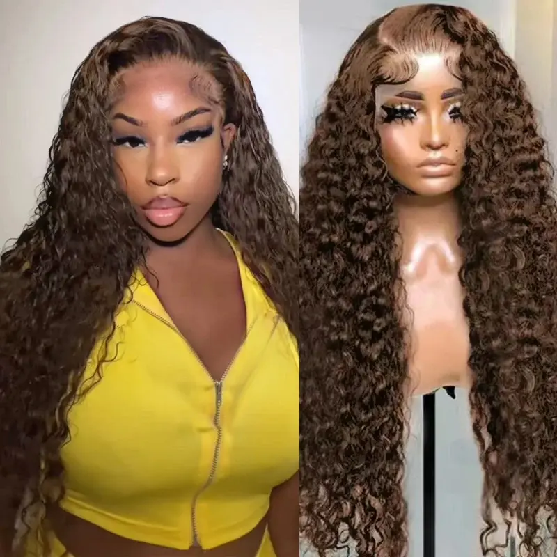 [MYLOCKME Hair] 13x6 16-32 Inch Chocolate Brown Lace Front Wigs Deep Wave Real Hair Wigs Pre Plucked 180% Density 4# Brown Wig Lace Closure Wigs Hyperrealism Wig