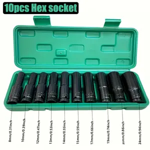 10-Piece 1/2-Inch Impact Socket Set 8-24mm – Deep Drive Steel Sockets, for Impact Wrenches, Auto Repair and Heavy Machinery