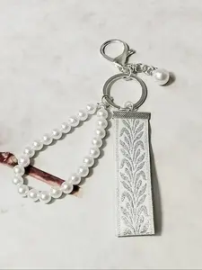 Faux Pearl Charm & Leaf Print Strap Design Keychain, Fashionable Keychain for Women & Girls, Trendy All-match & Exquisite Keychain for Birthday Gift, Stylish Keychain, Trendy Cute Keychain