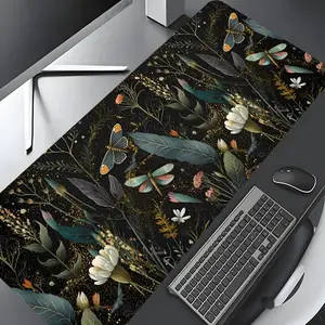 Vintage Floral & Butterfly Pattern Mouse Pad, Rectangle Gaming Mouse Pad, Non-slip Rubber Pad, Desk Decor, Desk Accessories for Home, Office, Laptop, Desktop Computer