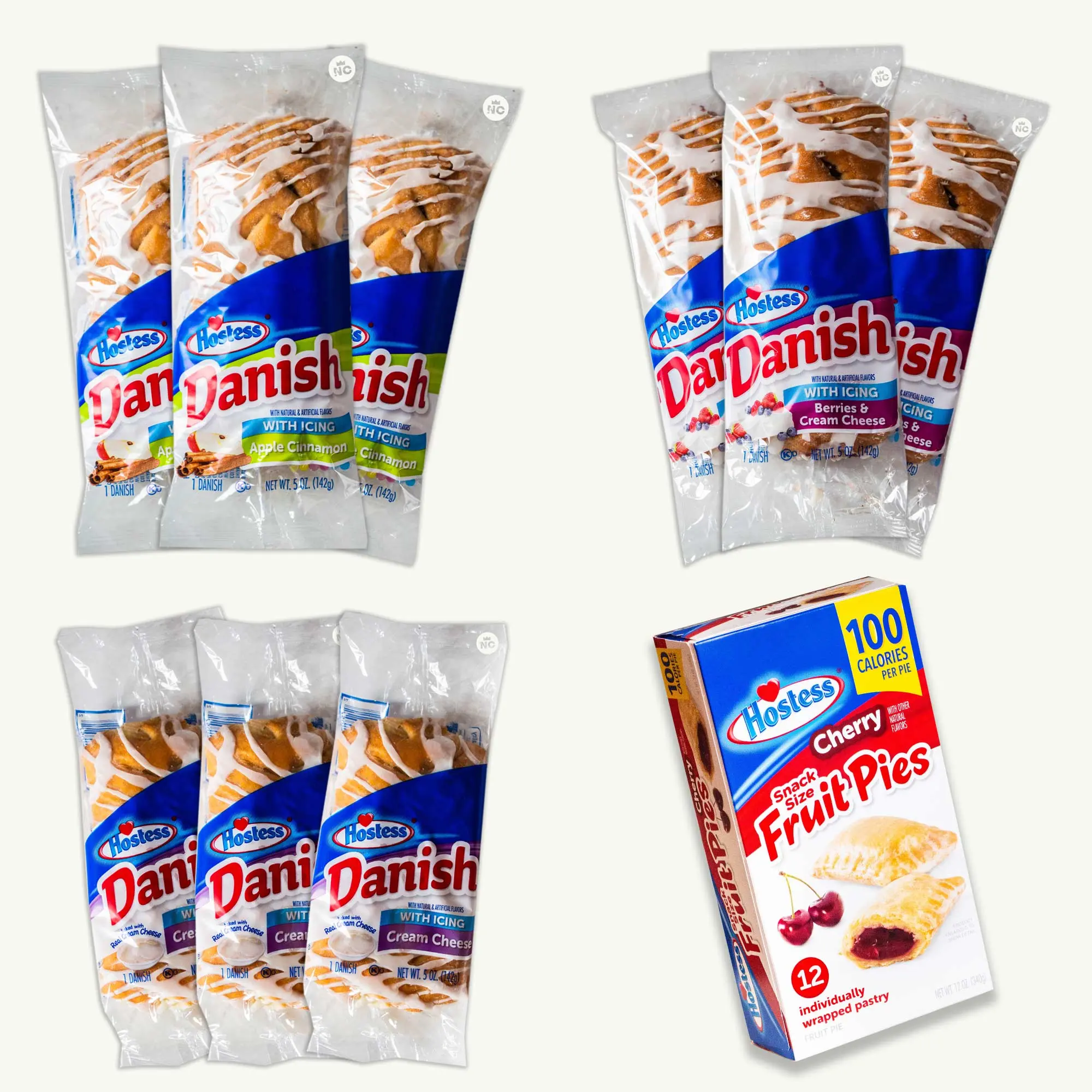 Hostess Danish Variety Pack 5oz - Cream Cheese, Apple Cinnamon, Berries Cream Cheese - Cherry Pie 12ct - 10 Items