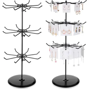 2 Pieces Retail Display Stands 3 Jewelry Spinner Display Racks Countertop Rotating Keychain Earring Necklace Stands Vendor Supplies for Exhibition Store Showrooms(Black)