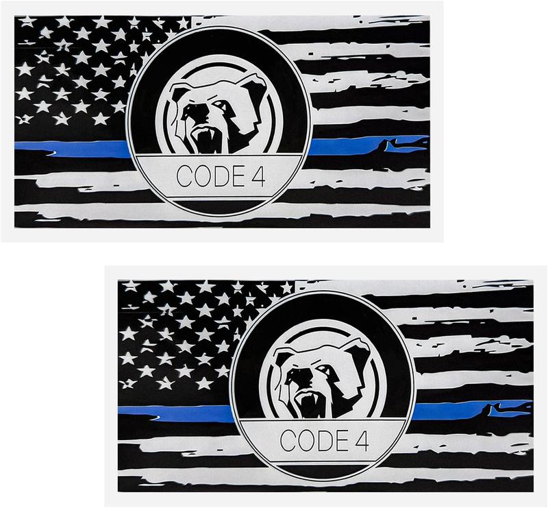 5PCS Thin Blue Line Sticker Code 4, Police Support Sticker American Flag Thin Line Decal, Waterproof Thin Line Flag Stickers Support Law Enforcement for Car Window Laptop