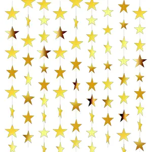 6PCS Gold Star Garland Decorations - 78 Feet Double Side Hanging Stars Decorations for Ceiling, Paper Star Garland Gold Star Streamers for Birthday Wedding Engagement Homecoming Classroom Party