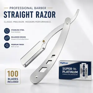 Professional Barber Straight Razor for Men–Classic Straight Edge Razor with 100 Safety Blades Included Sleek Reusable Stainless Steel shaving gear easy replacement manual shaver kit sharp shave gift beard daily groom travel razorkit Matte Durable handle.