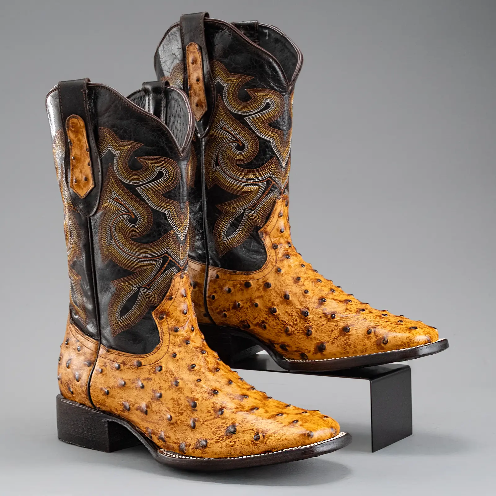 Men's Western Boots: Ostrich Print Square Toe Cowboy & Rodeo Boots Men's Western Boots: Ostrich Print Square Toe Cowboy & Rodeo Boots
