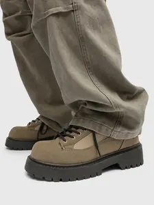 Men's Brown - Black Thick - soled Work Shoes, Retro Functional Style, Suede - spliced Material, Thick Sole & Eye - catching, Comfortable on Feet, Ideal for Daily Outfits & Street Outings, Versatile Work Shoes