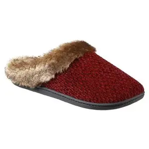 totes Women Chenille Hoodback Slipper Plum -Knitted Faux Fur House Shoes for Women -Memory foam slippers