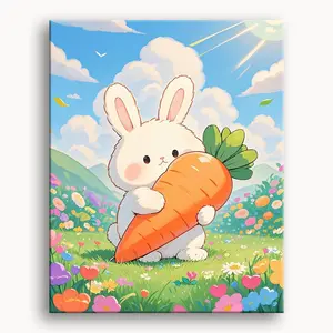 Carrot Bunny Paint by Numbers - Canvas Art Kit with Brushes DIY Painting Set for Kids & Adults Easy Instructions Fun Family Bonding Activity